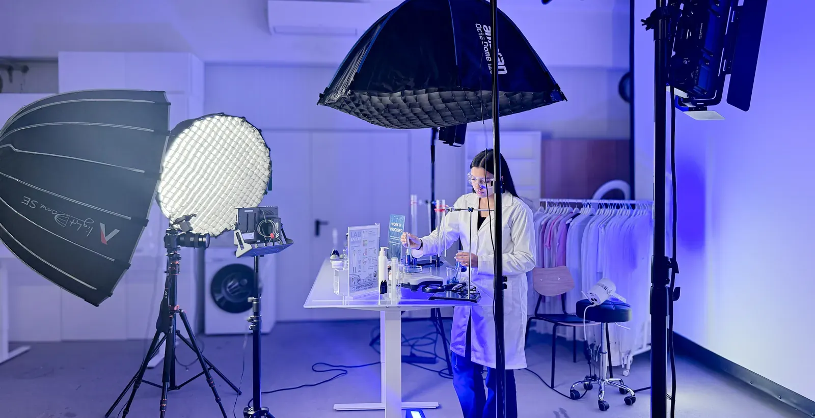 A USP demo being filmed under studio softboxes, ready for deployment across channels